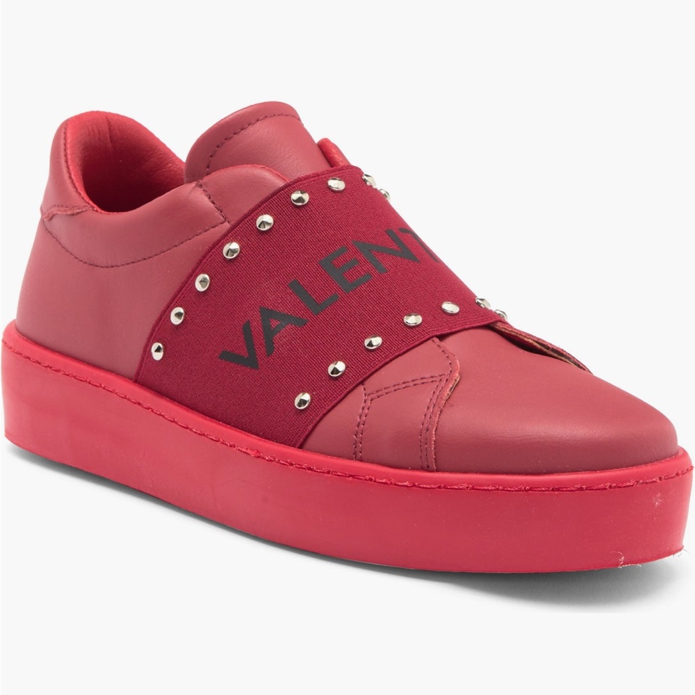 Valentino Red Athletic Shoes with Studded Slip-On Design